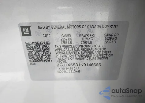 2019 Chevrolet Impala Ls from USA, damaged, VIN 2G11X5S31K9146686